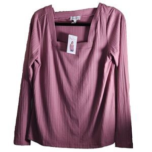 Jessica Simpson womens top pink square neck long sleeve ribbed size medium NWT